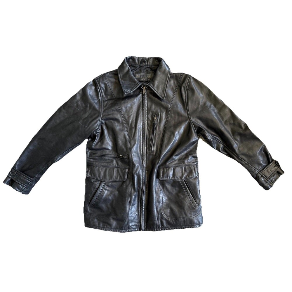 Vintage Banana Republic Black Leather Jacket Mens Medium M Made in Korea Zip